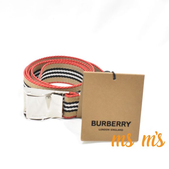 NWT Burberry Seatbelt-Buckle Webbing Webbed Stripe Belt